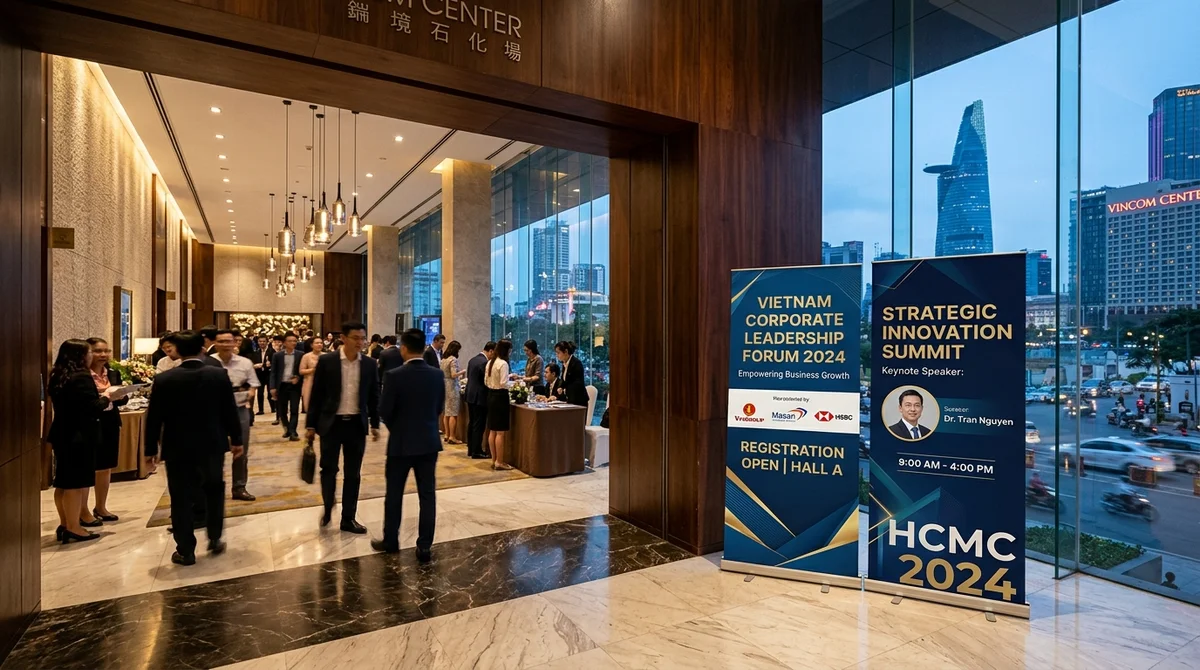 In Standee Cuốn Lấy Liền Quận 1 – Cuộn Nhôm Cao Cấp, Lấy Nhanh Trong 30 Phút 3 Standee cuốn nhôm sự kiện sang trọng tại trung tâm hội nghị Quận 1