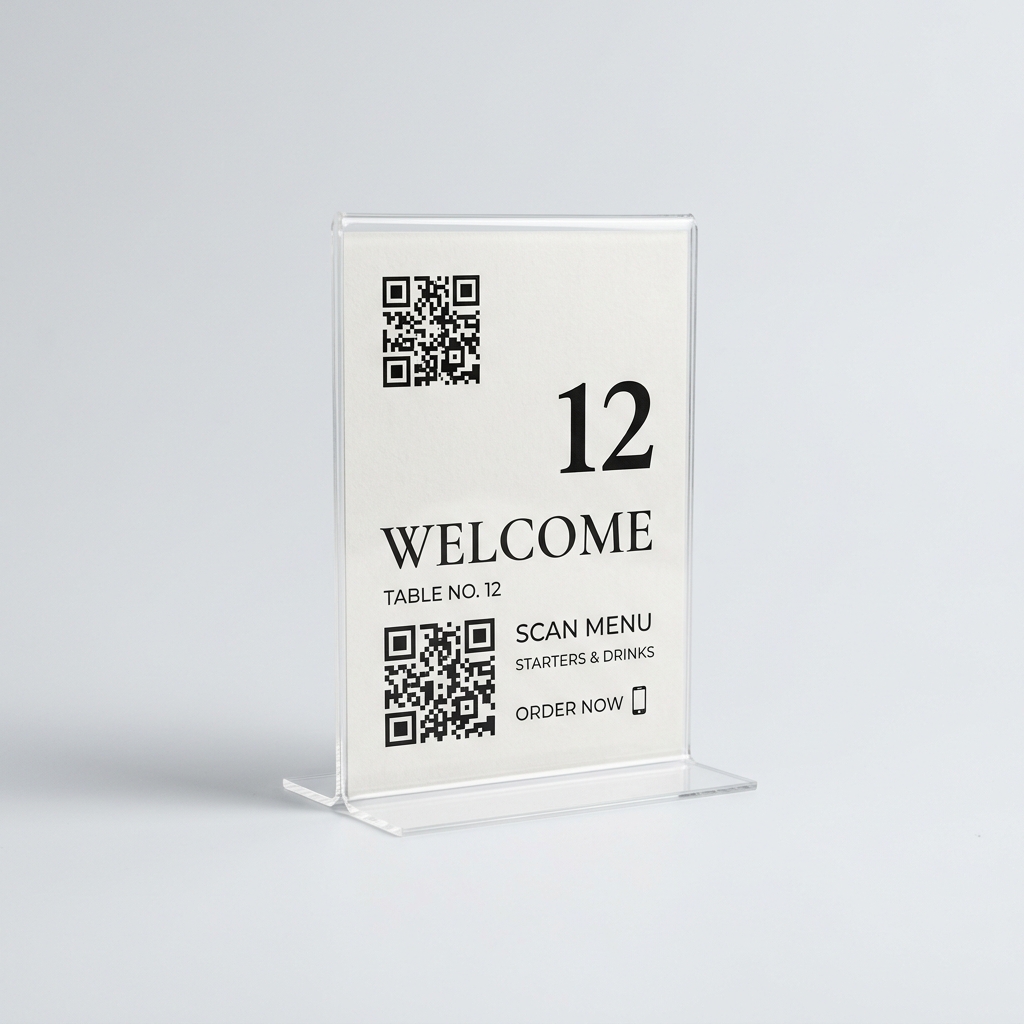 Mẫu in tent card đế mica chữ L kẹp ruột giấy in kỹ thuật số sắc nét