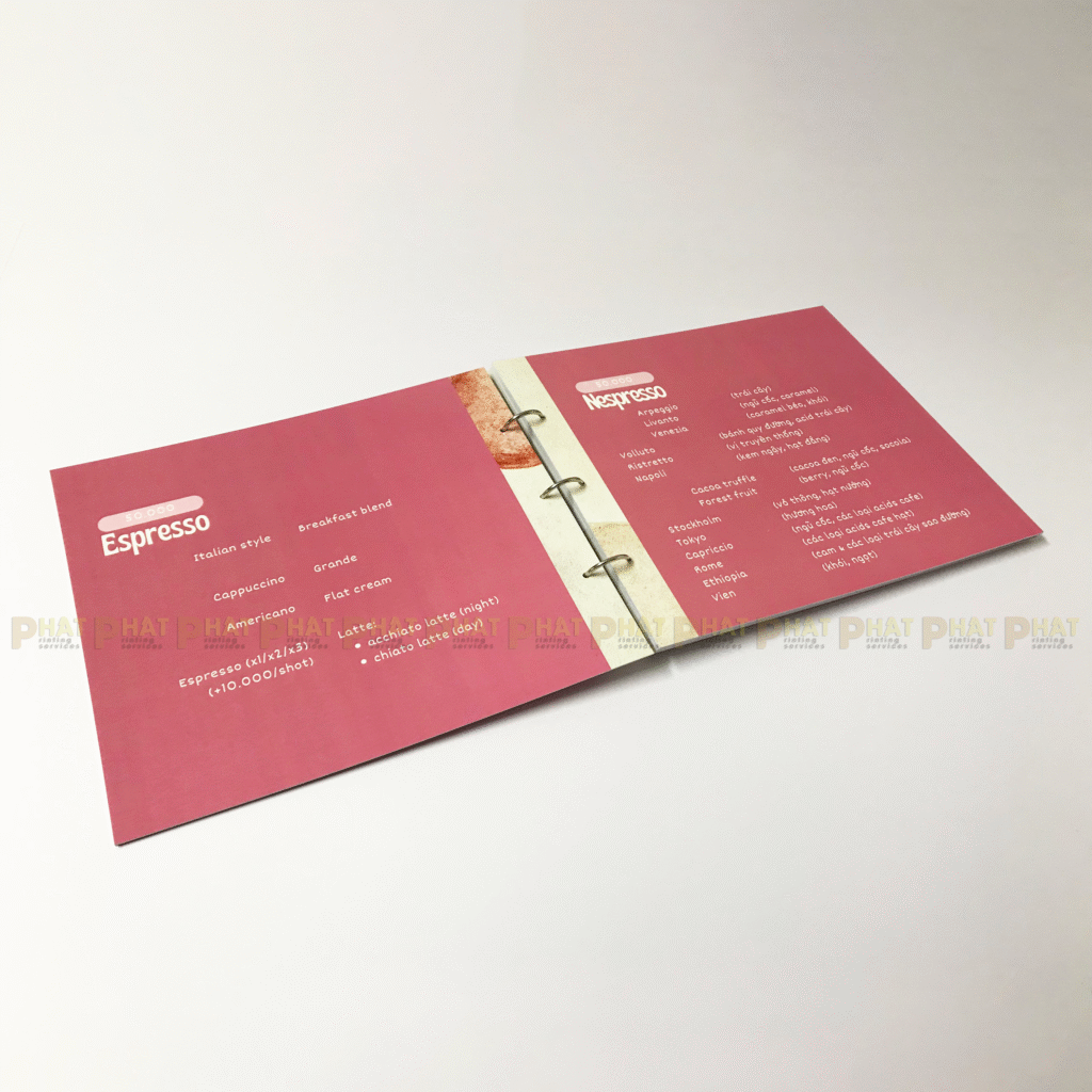 In Menu Nhựa Đóng Khoen cao cấp tại Nhà in Phát