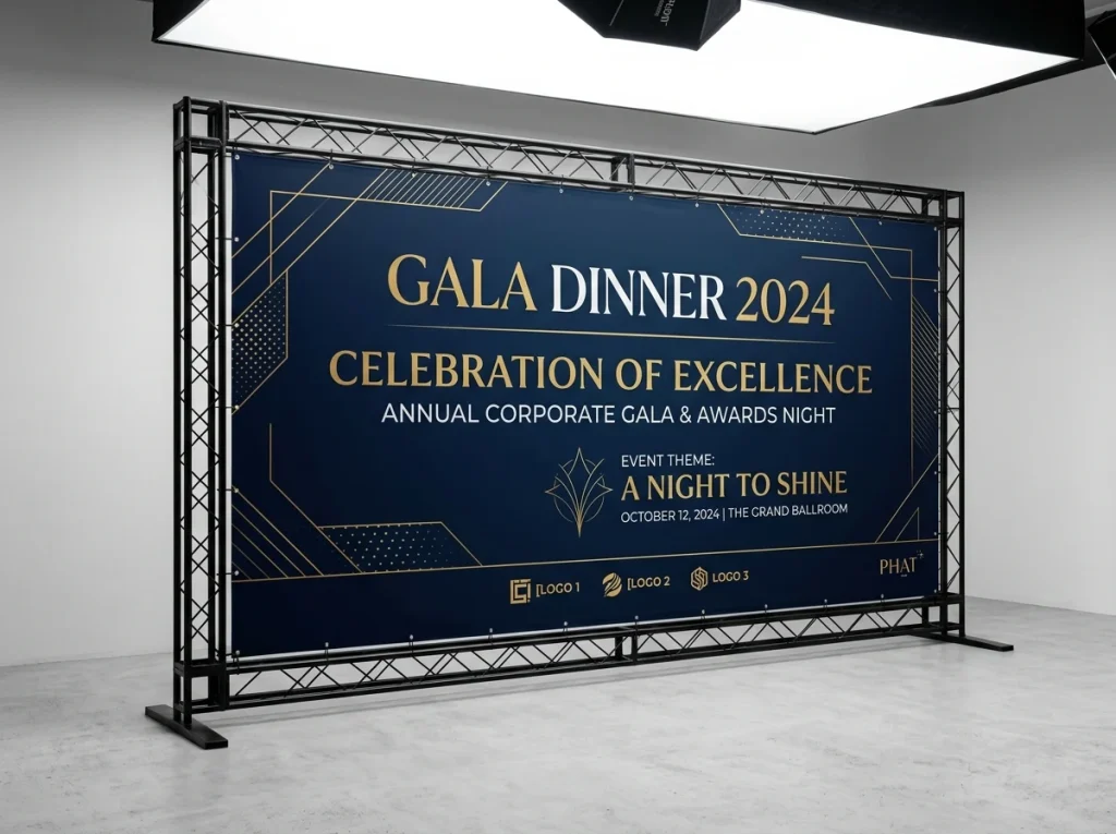 Backdrop sân khấu sự kiện gala dinner bạt Hiflex không gân siêu nét không mùi hắc