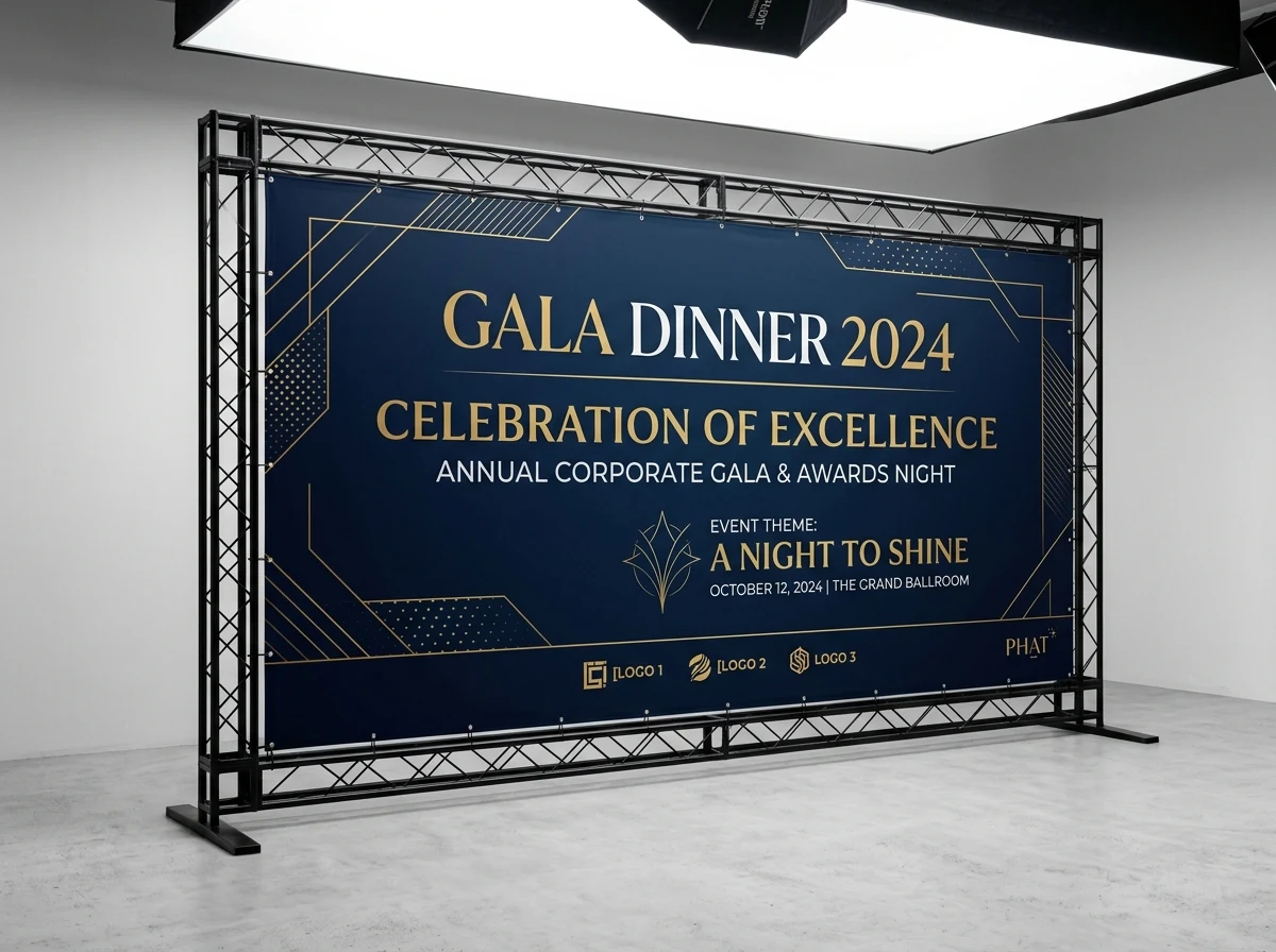 Backdrop sân khấu sự kiện gala dinner bạt Hiflex không gân siêu nét không mùi hắc
