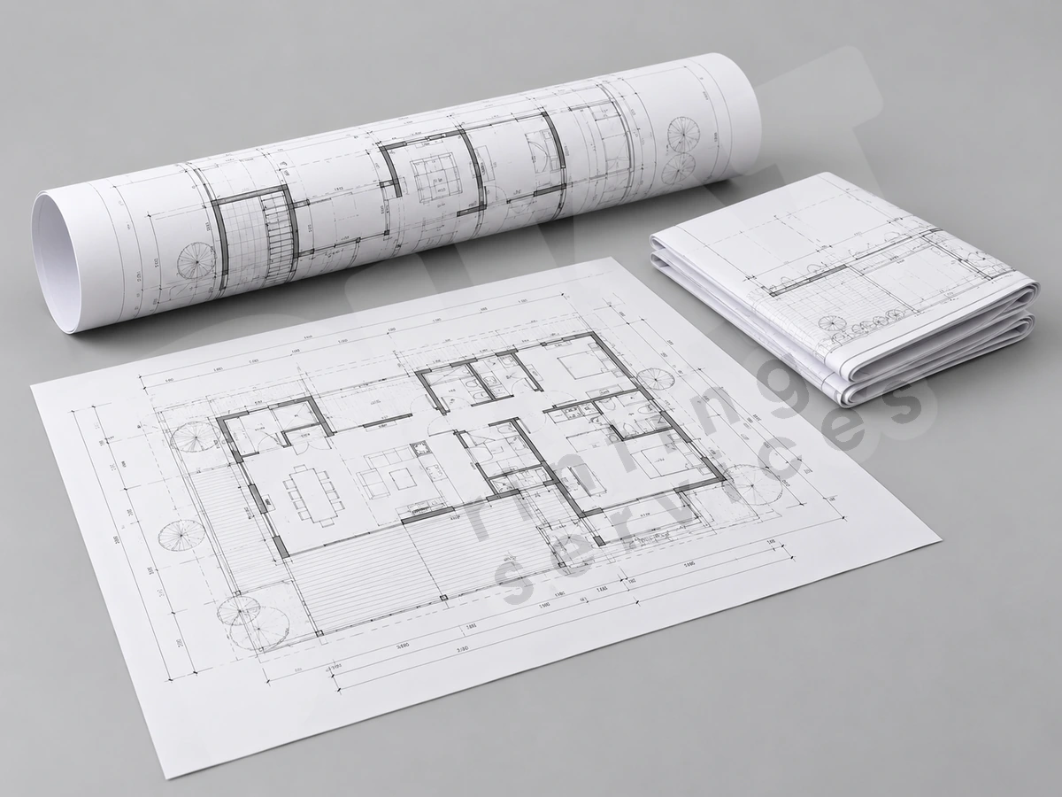 Tờ bản vẽ minh họa dạng phẳng, cuộn và gấp để so quy cách thành phẩm và giao nhận