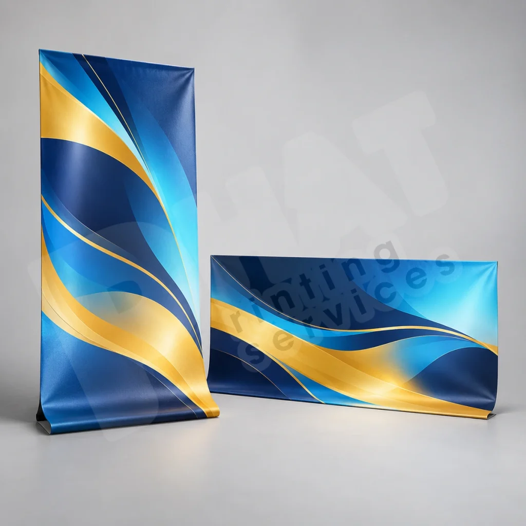 Hai tấm banner in mềm minh họa lựa chọn theo vị trí sử dụng
