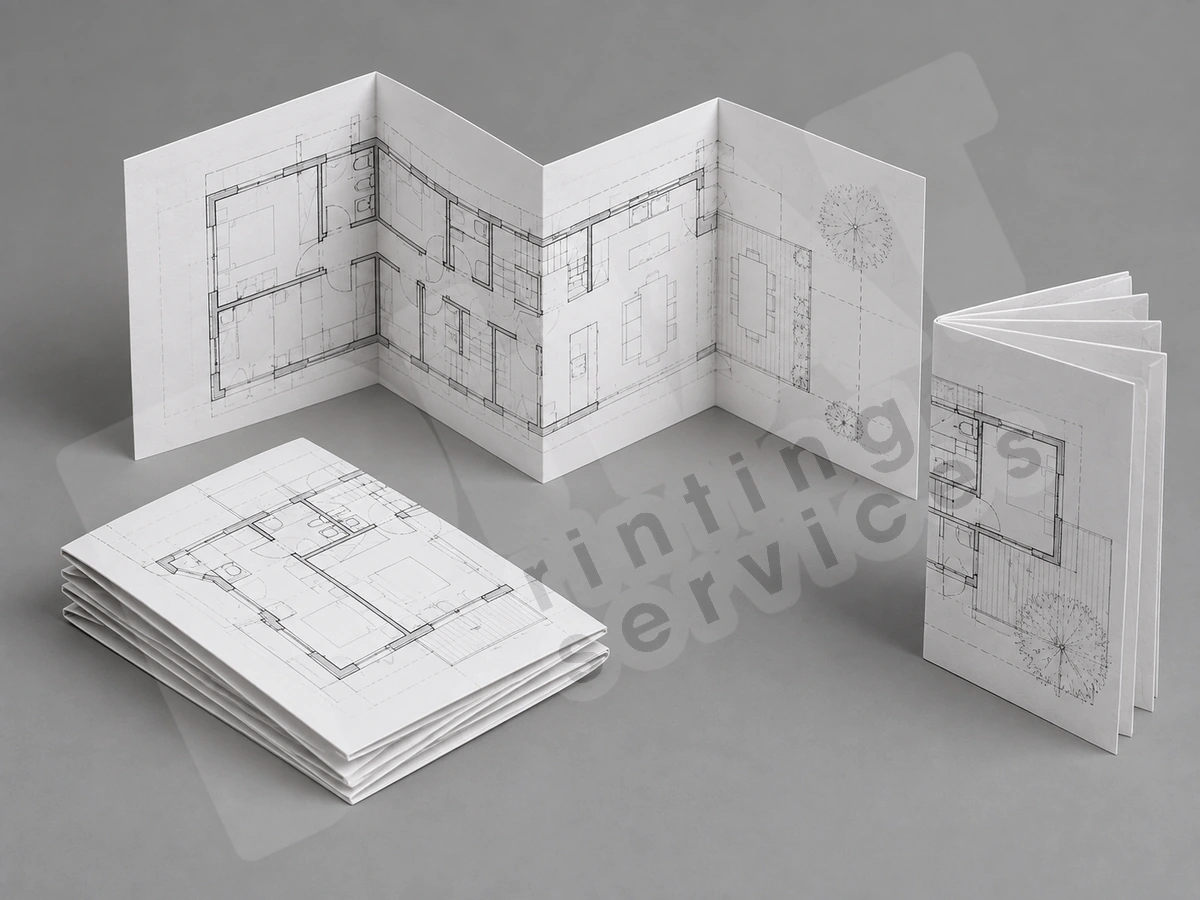 Các tập bản vẽ minh họa đã gấp gọn, xếp thành những bộ riêng với mép giấy nhiều lớp