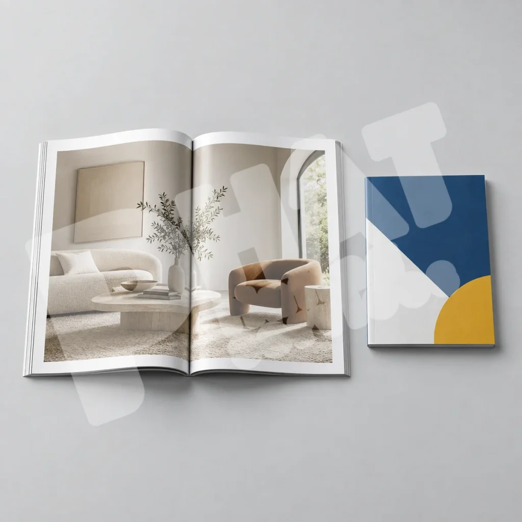 Catalogue A4 mở cạnh catalogue A5 nhỏ gọn