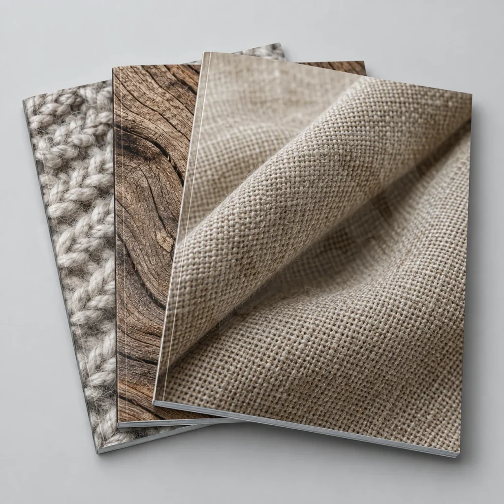 Bộ catalogue có ảnh chi tiết vật liệu trên trang bìa