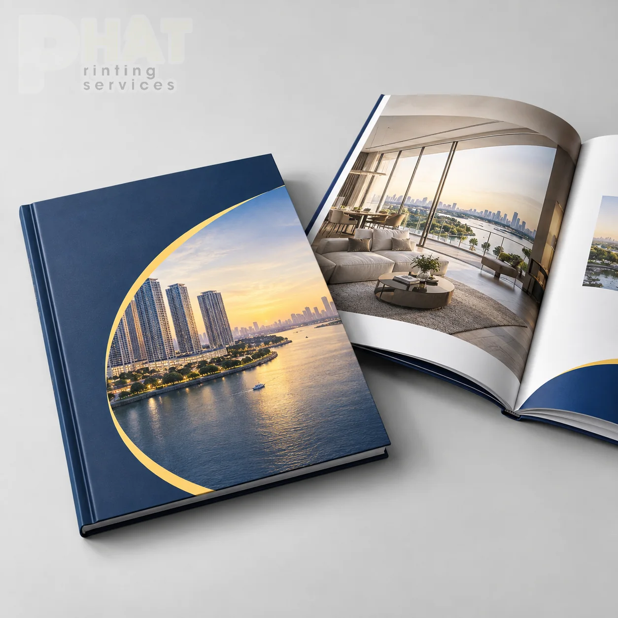 Minh họa bìa và cạnh cuốn catalogue dự án bất động sản
