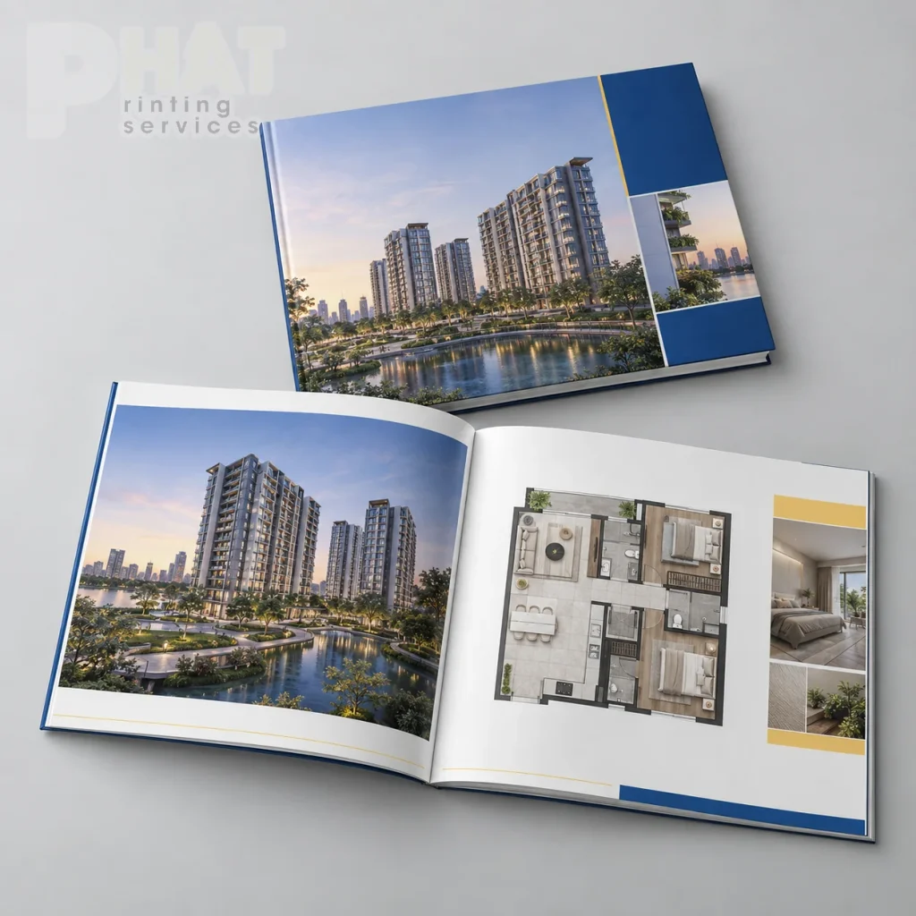 In catalogue dự án bất động sản: phối cảnh, mặt bằng và quy cách
