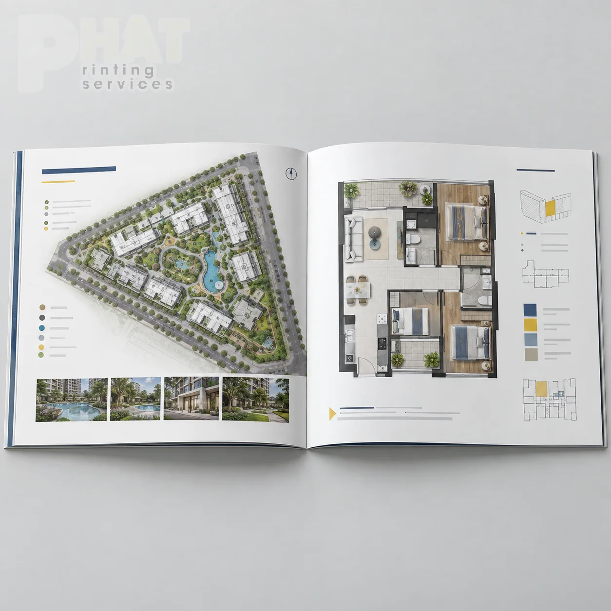 Minh họa catalogue dự án mở trang sơ đồ mặt bằng và chú giải