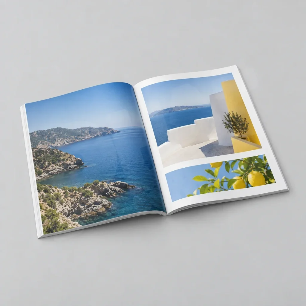Catalogue mở để kiểm bố cục và ảnh trước khi in lô