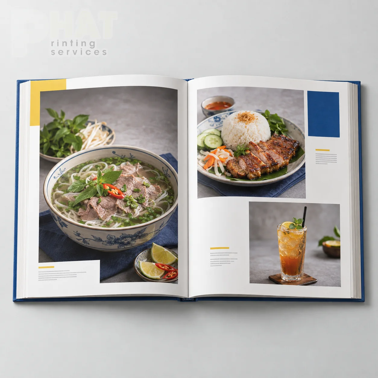 Minh họa catalogue thực phẩm mở trang ảnh món ăn