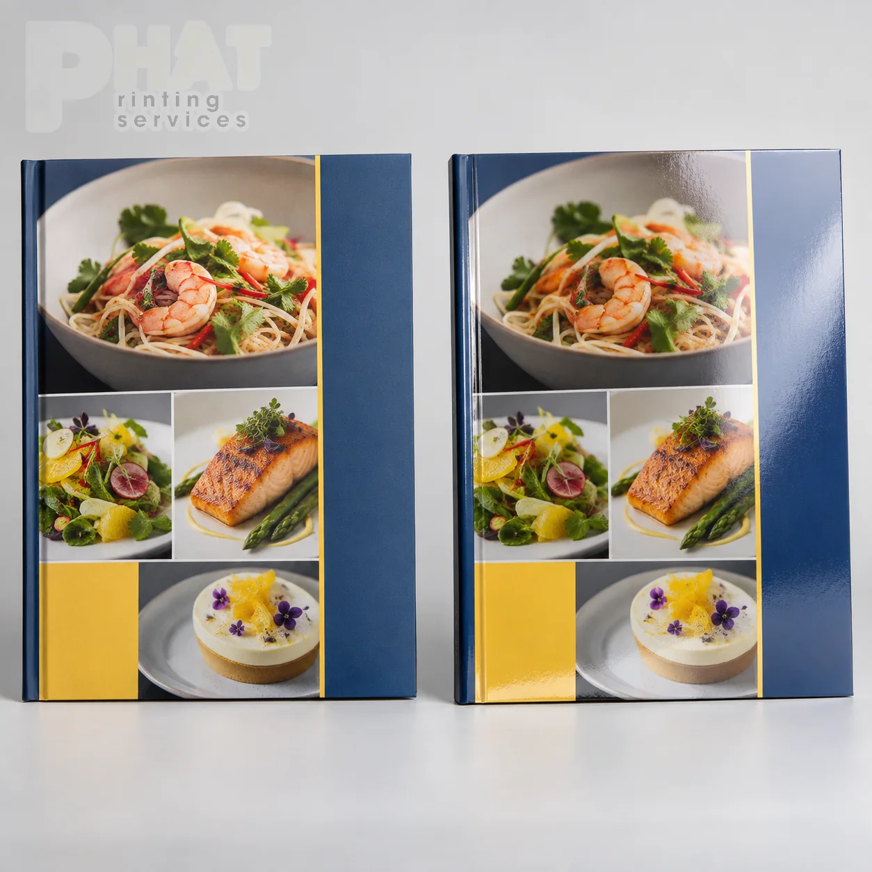 Minh họa hai bề mặt catalogue thực phẩm dưới ánh sáng khác nhau