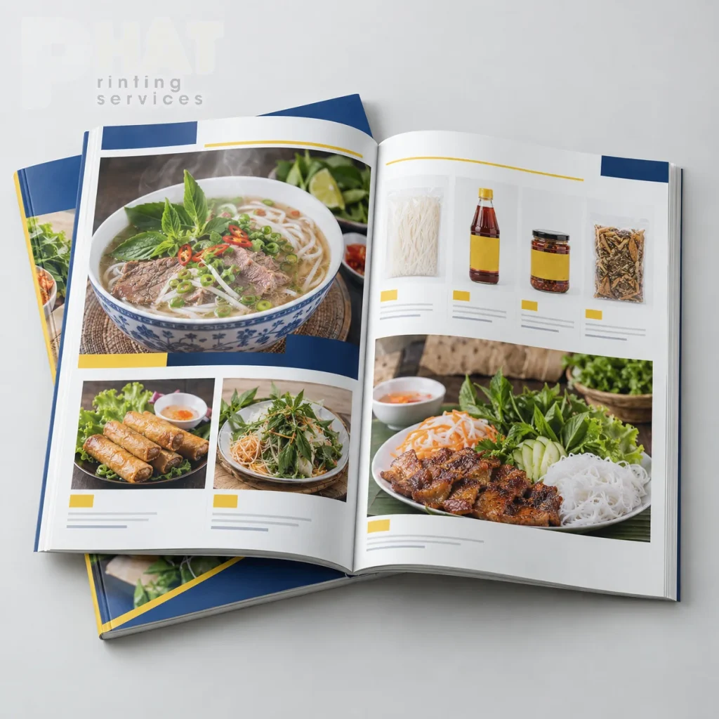 In catalogue thực phẩm, nhà hàng: ảnh món và độ bền khi sử dụng
