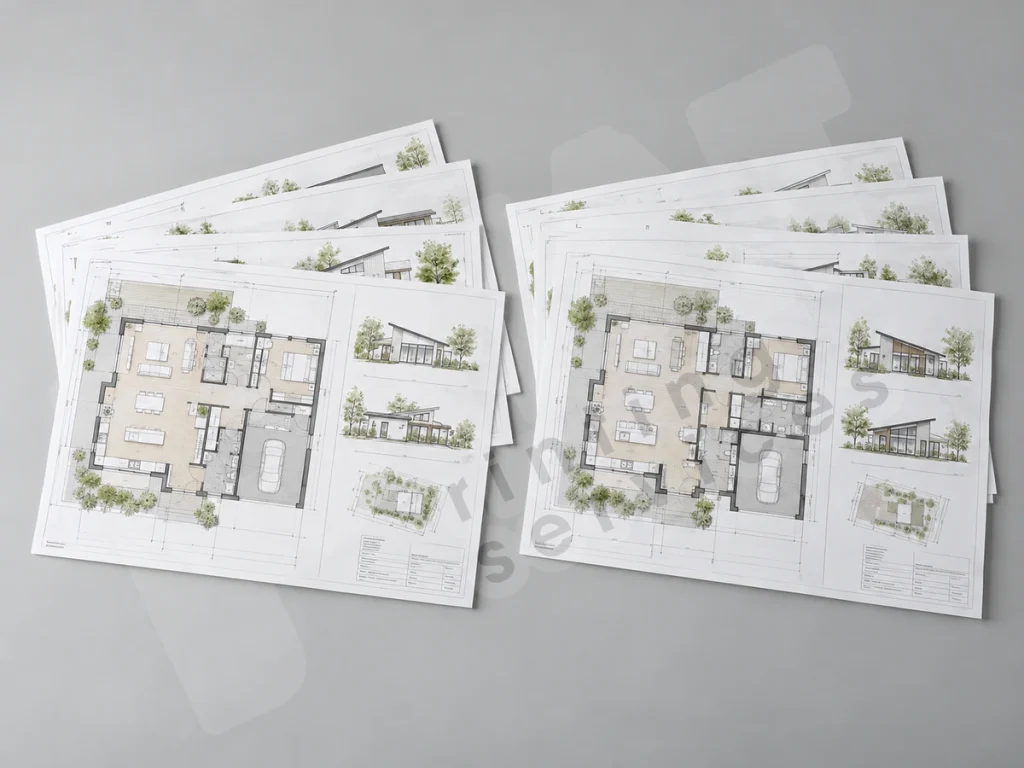 Hai nhóm bản vẽ minh họa nguồn trước và sau một thay đổi bố cục