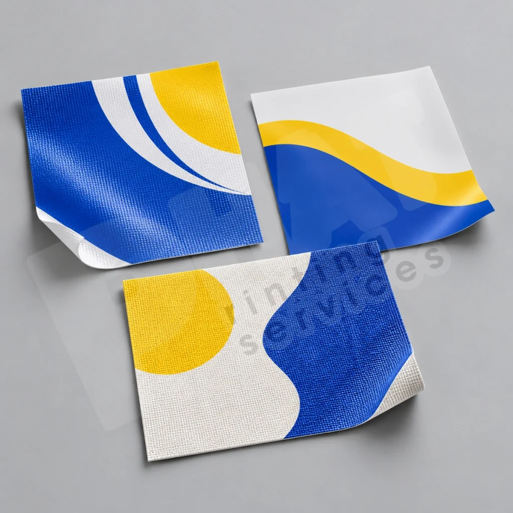 Chọn Vật Liệu Banner: Hiflex, PP Hay Canvas Theo Cách Sử Dụng 1 Ba mẫu in mềm minh họa khác biệt bề mặt Hiflex, PP và canvas trên nền studio xám