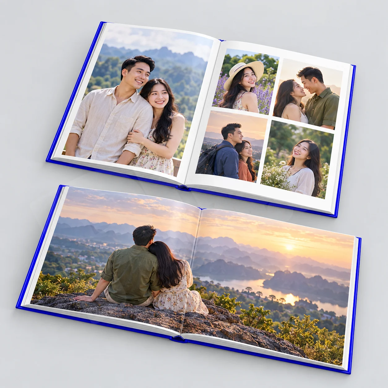 Tính số trang và khổ trải album ảnh trước khi báo giá 2 Số trang – Ảnh render minh họa bố cục ảnh trên trang và khổ trải của album, góc bố cục thứ hai