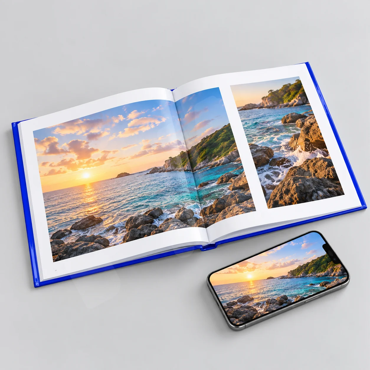 In album ảnh từ điện thoại – Ảnh render minh họa ảnh gốc điện thoại và vùng crop trong album, góc bố cục thứ hai