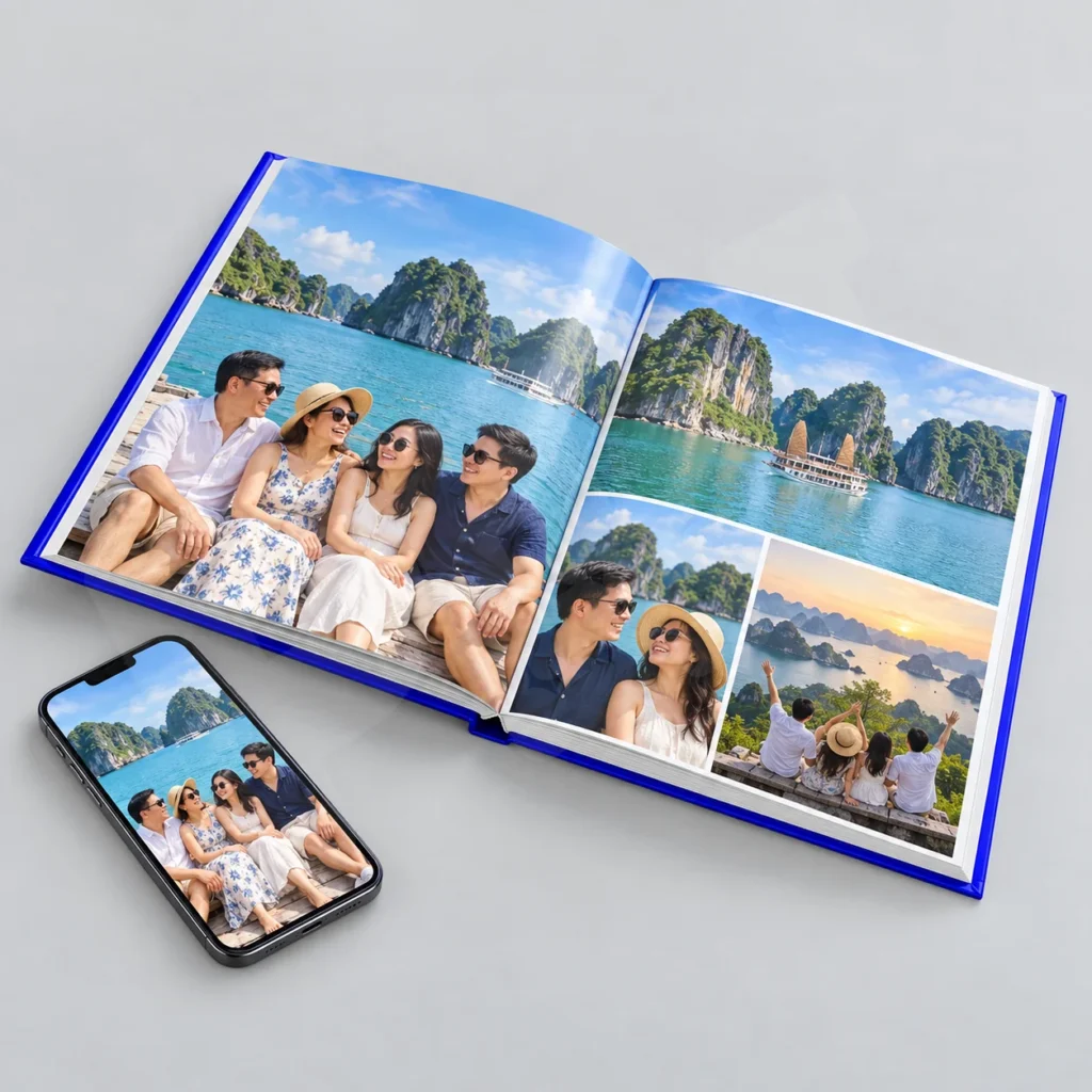 Ảnh render minh họa ảnh gốc điện thoại và vùng crop trong album