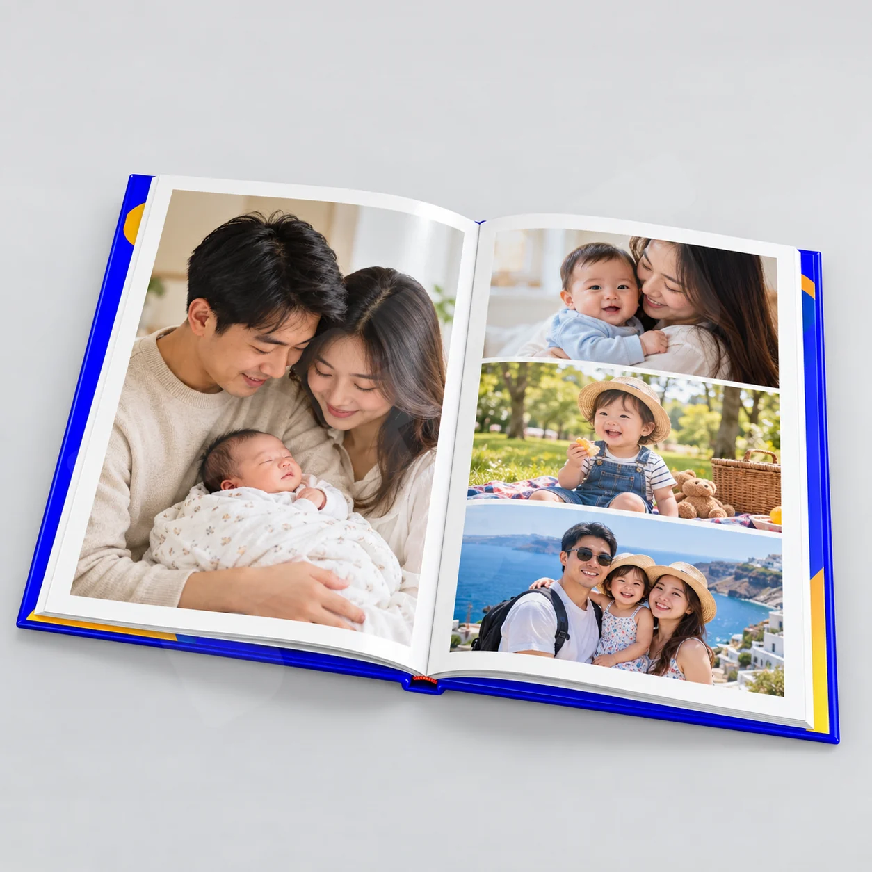 Album ảnh gia đình – Ảnh render minh họa album ảnh gia đình và em bé theo cột mốc, góc bố cục thứ hai