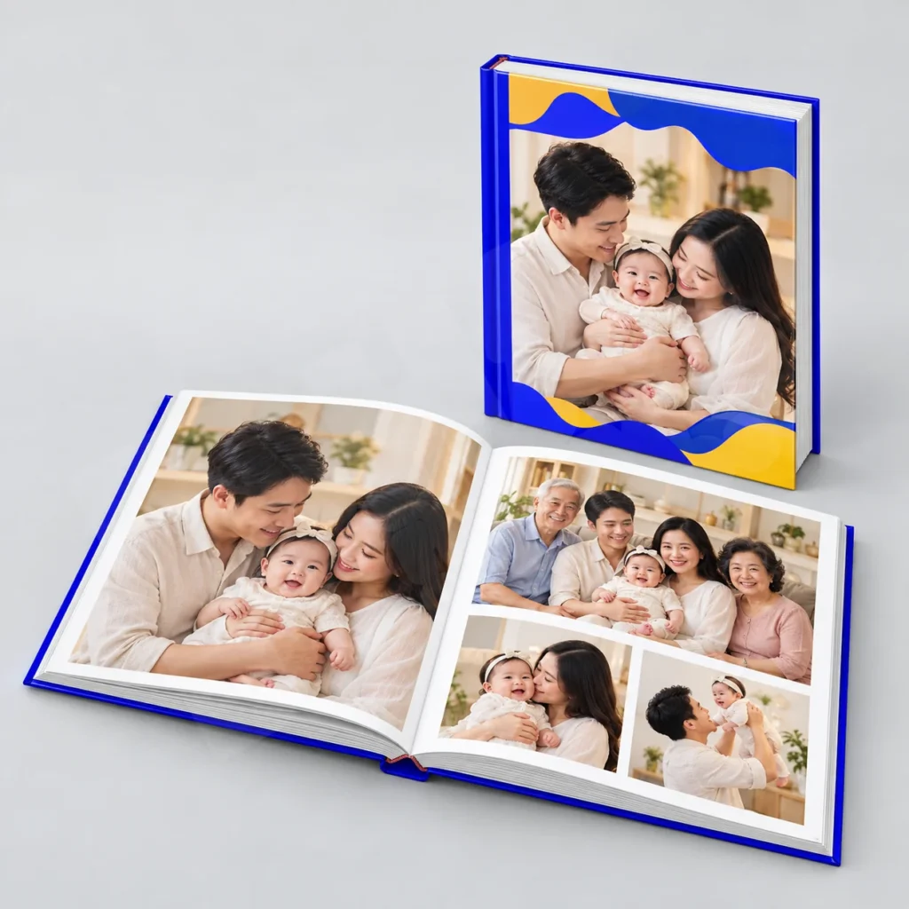 Ảnh render minh họa album ảnh gia đình và em bé theo cột mốc