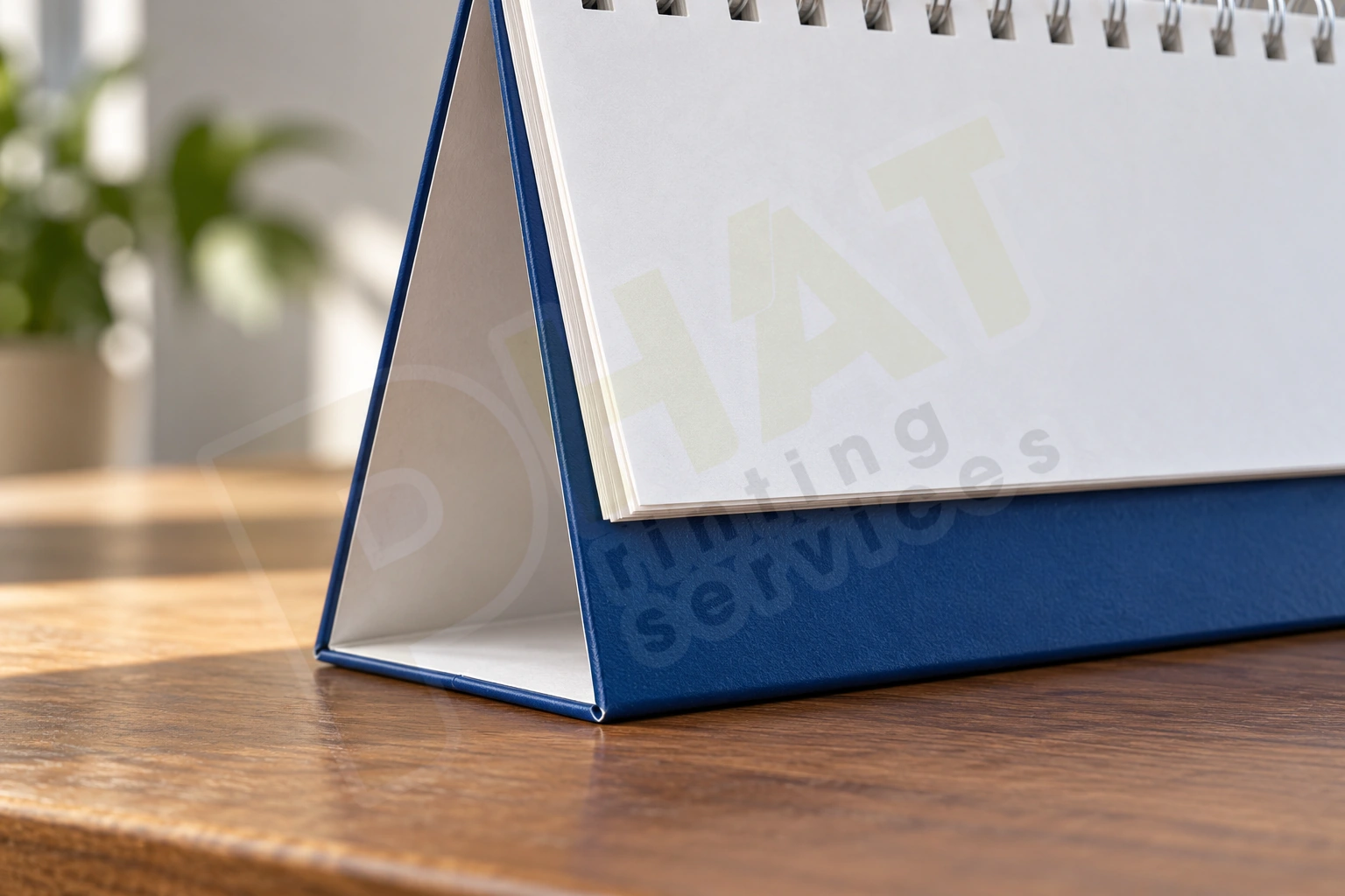Lịch Để Bàn Chữ A Hay Chữ M: Chọn Theo Cách Sử Dụng 3 Render cận cảnh đế giấy bồi gấp và điểm tiếp xúc của lịch với mặt bàn