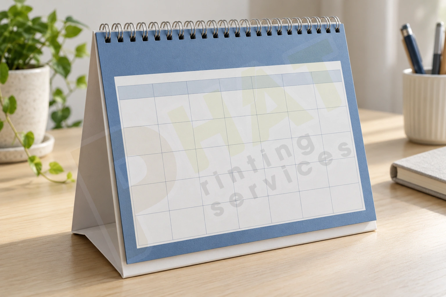 Kích Thước Lịch Để Bàn: Chọn Khổ Tờ Và Đế Theo Chỗ Đặt 3 Góc nhìn nghiêng cho thấy phần tờ lịch, lò xo và đế gấp