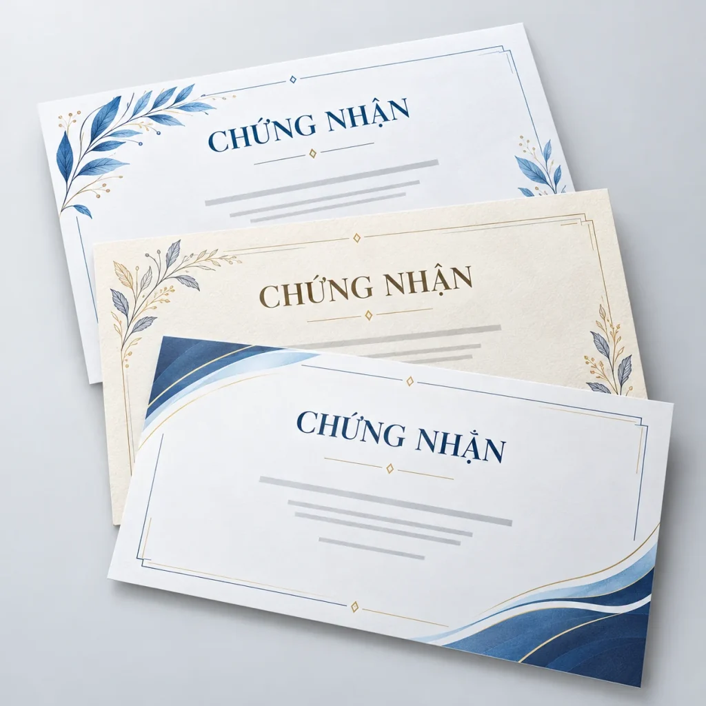 Giấy in bằng khen, giấy khen: chọn theo mẫu thử và cách sử dụng 1 Ba mẫu giấy chứng nhận nền trắng và ngà với bề mặt khác nhau