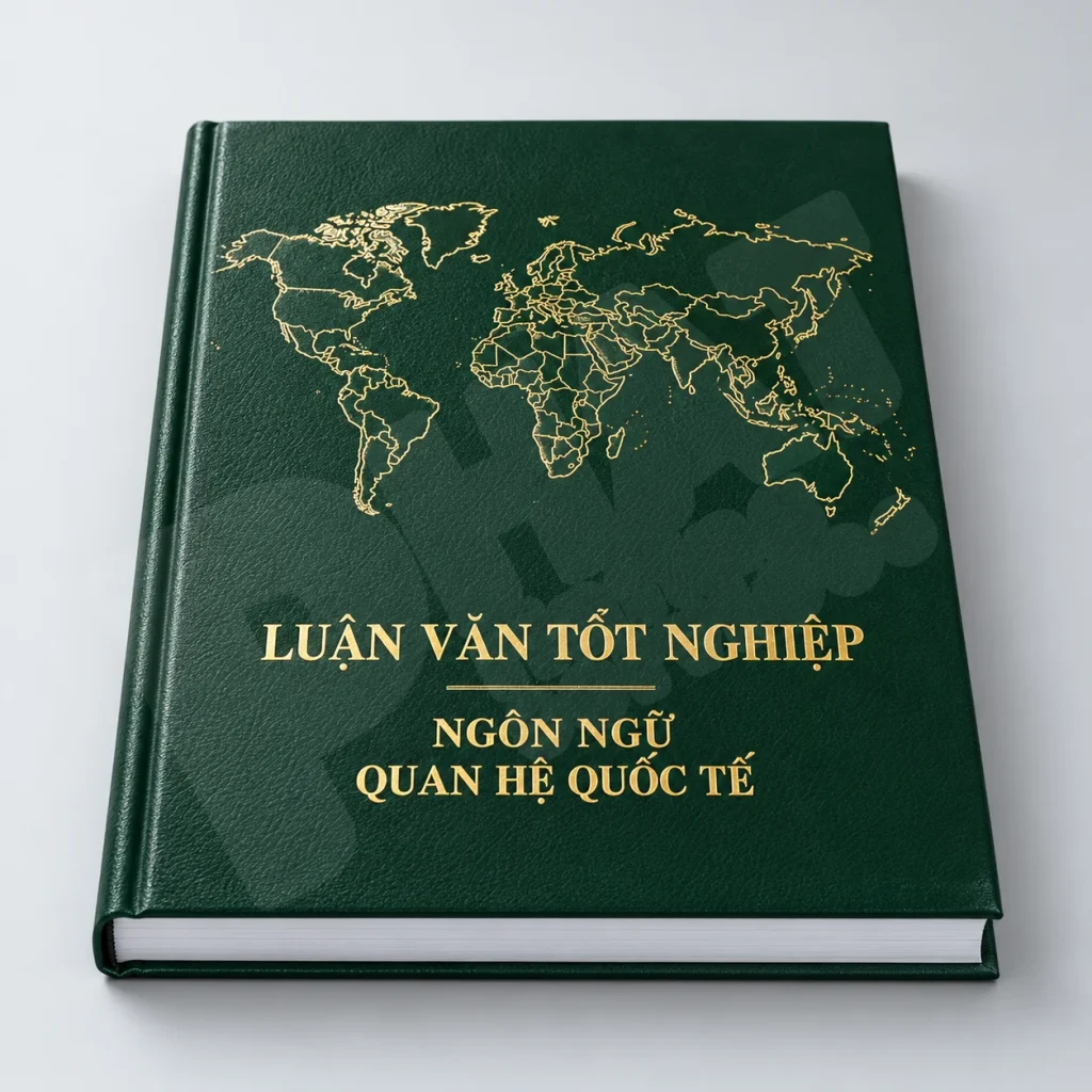 Bìa da xanh lá mạ chữ vàng cho luận văn ngôn ngữ, quan hệ quốc tế