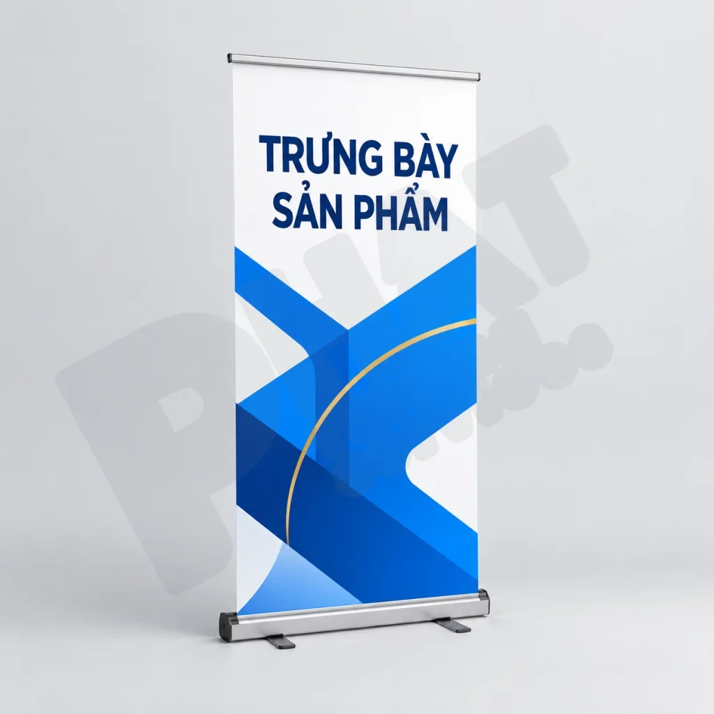 Standee hộp cuốn minh họa thông điệp trưng bày sản phẩm tại hội chợ