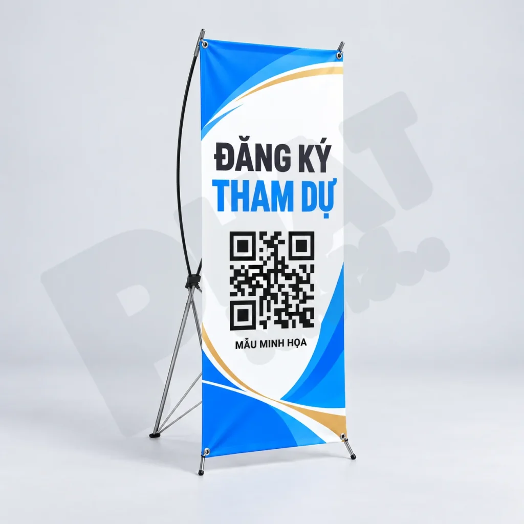 In standee mã QR đăng ký sự kiện — minh họa sản phẩm standee chữ X