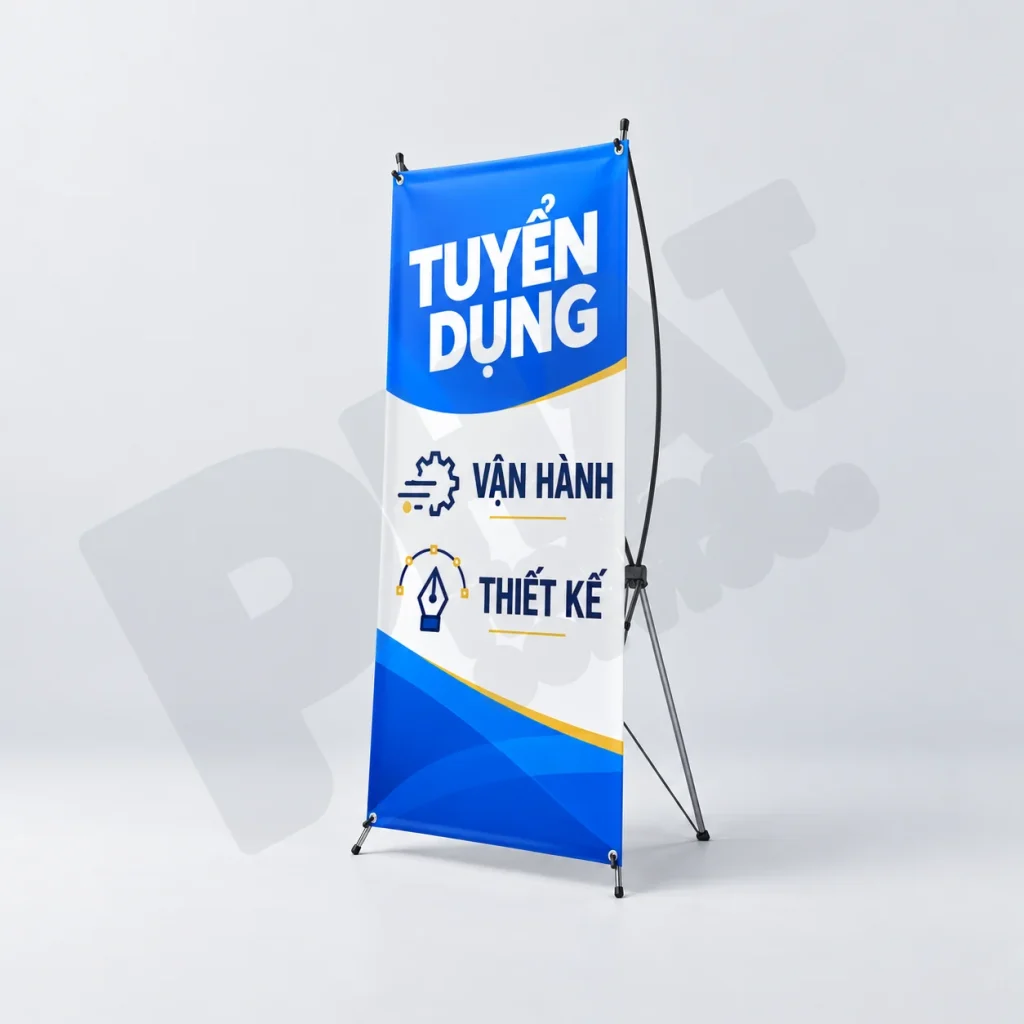 In standee tuyển dụng cho ngày hội việc làm: rõ vị trí, điều kiện và cách ứng tuyển 1 Standee chữ X minh họa bố cục tuyển dụng theo nhóm vị trí