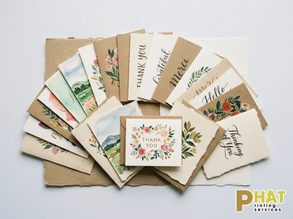 Bộ sưu tập mẫu postcard bưu thiếp và thank you card đa phong cách tại Nhà in Phát