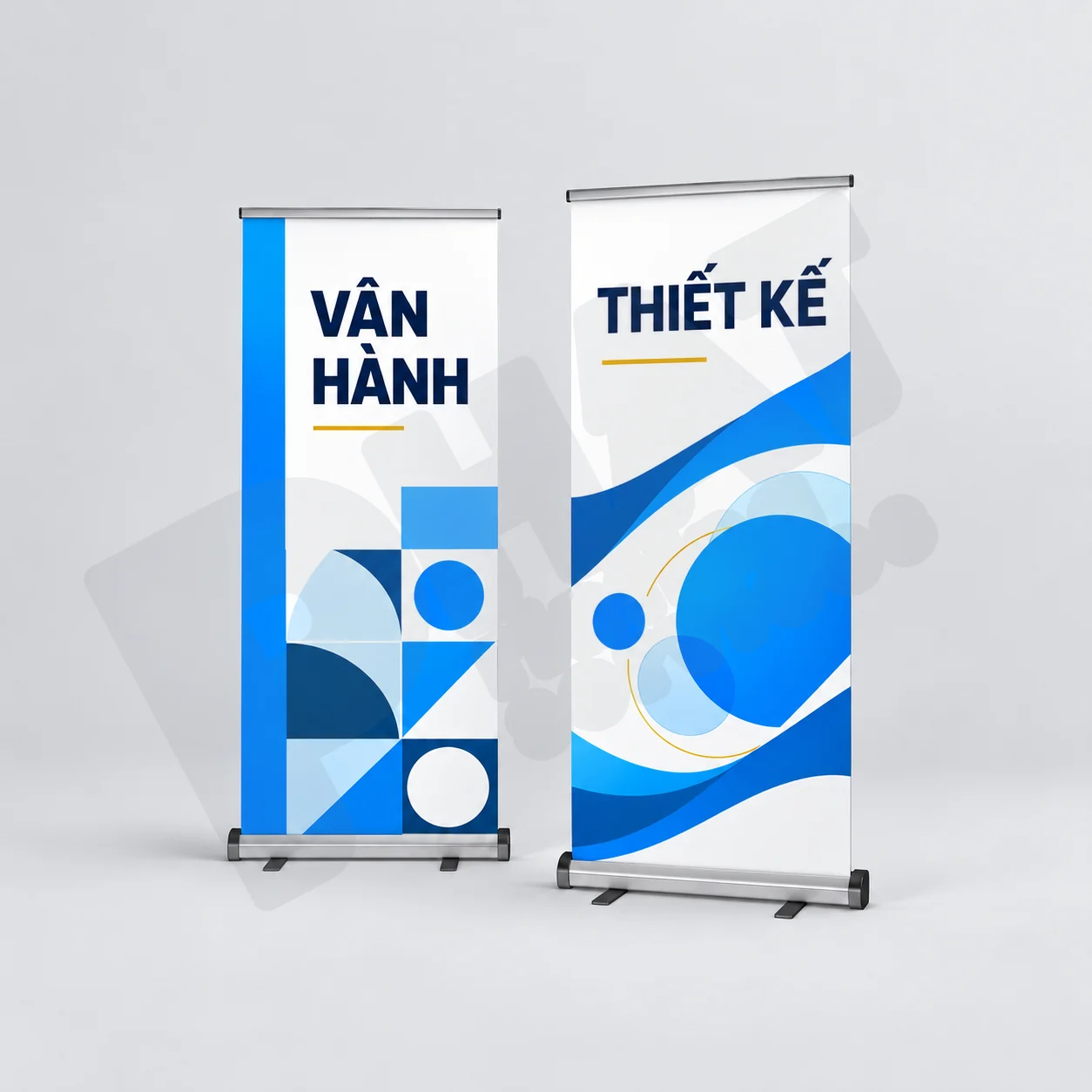 In standee tuyển dụng cho ngày hội việc làm: rõ vị trí, điều kiện và cách ứng tuyển 2 Hai mẫu in standee tuyển dụng hộp cuốn, tách nhóm vận hành và thiết kế