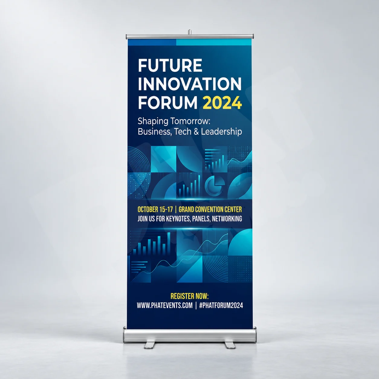 Minh họa bản in standee cuốn để đối chiếu mép tấm, chữ và vùng chuyển sắc