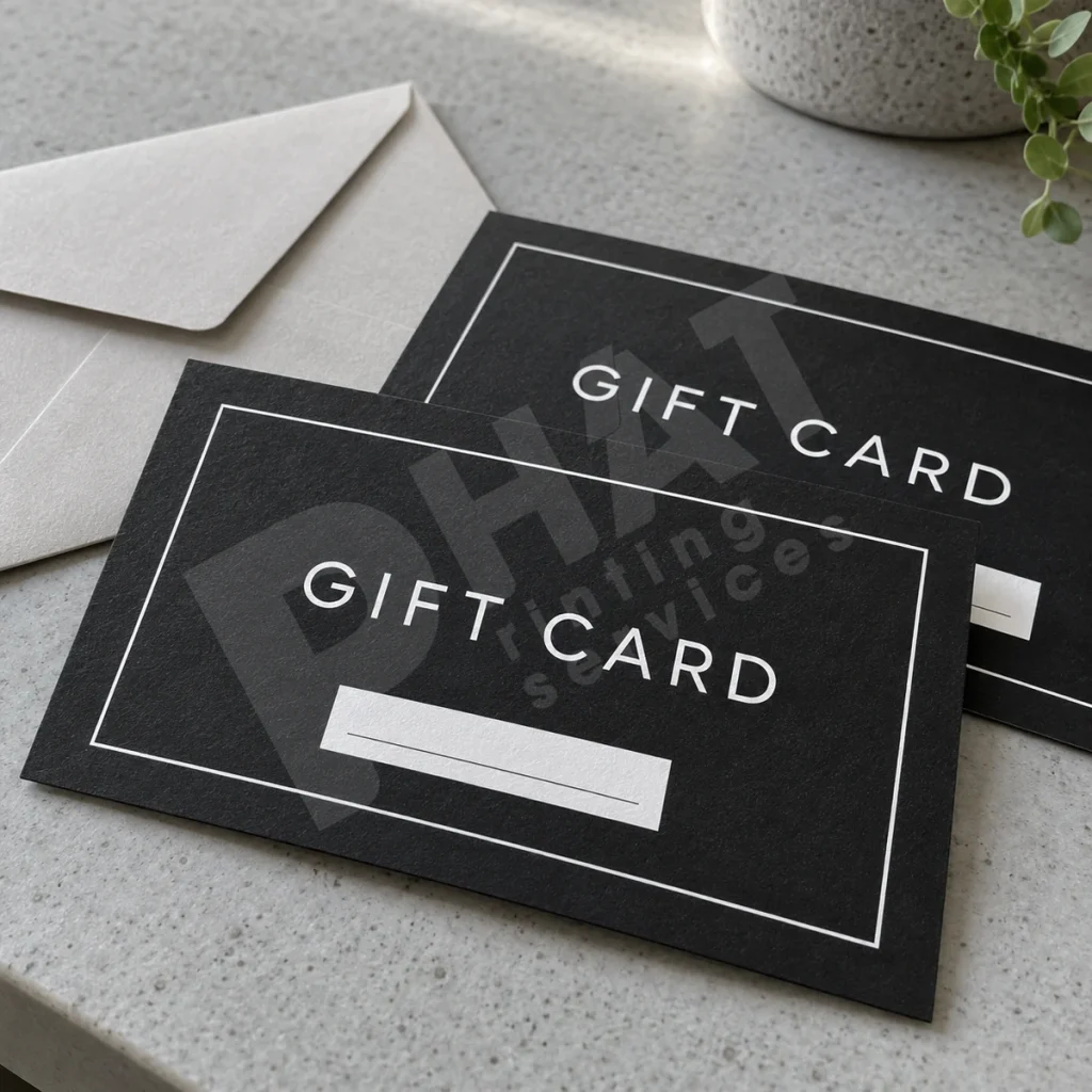 In Voucher, Gift Card Giấy Tối Màu Mực Trắng